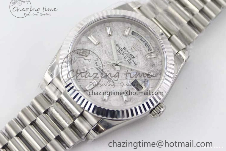 0126 FashionForward Day Date 40mm SS 904L Steel TWF 1:1 Best Edition Meteorite Crystal Dial on SS Bracelet A 2360